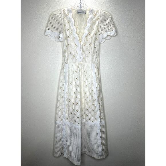 Alice McCall Daybreak White Ivory Broderie Lace Midi with Slip Dress 2 - Picture 3 of 16